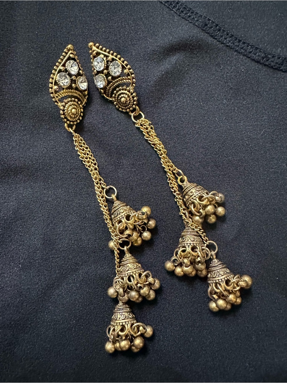 Gold-Tone Dangler Jhumka Earrings with Crystal Accents